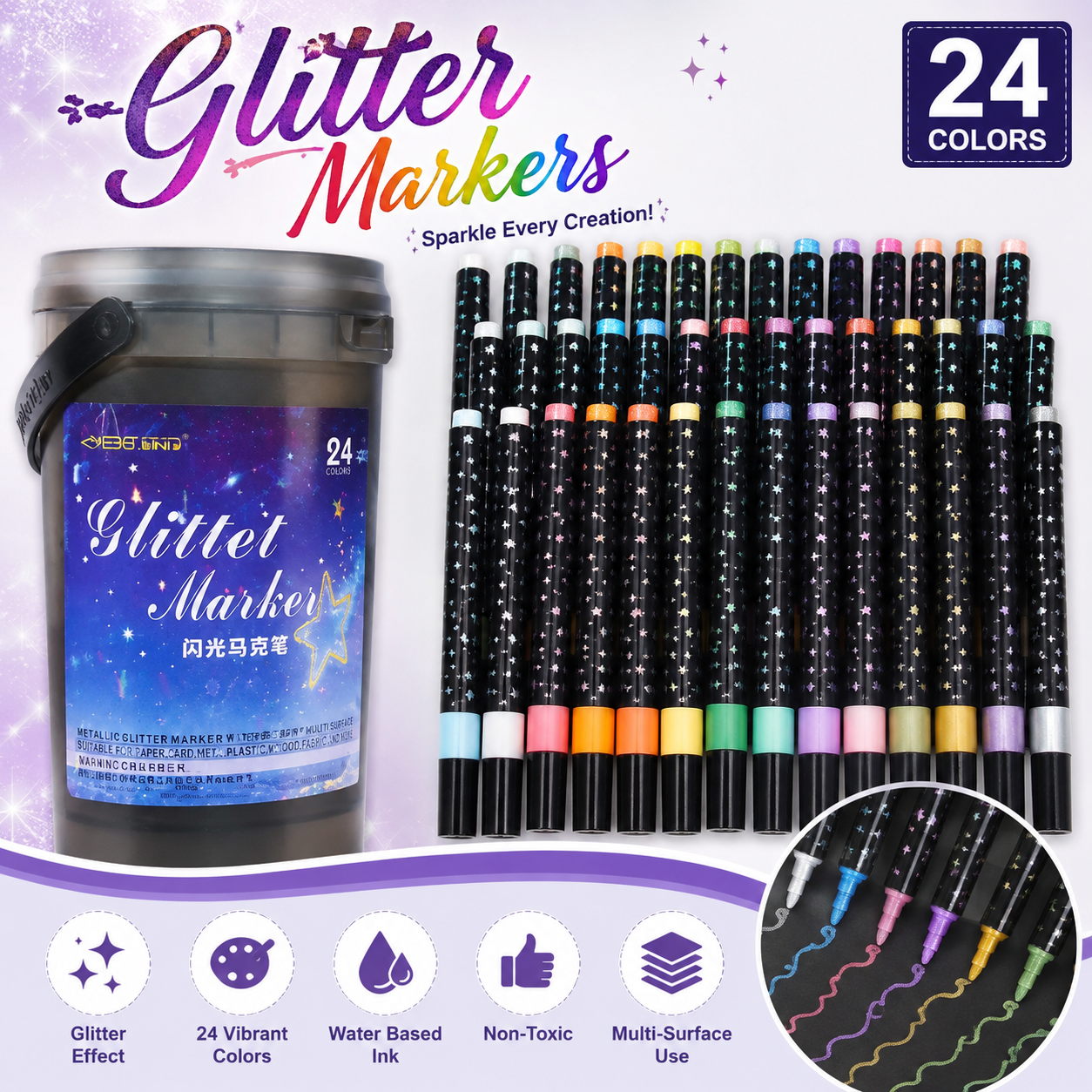 Glitter Gel Pen Set - 24 Pieces