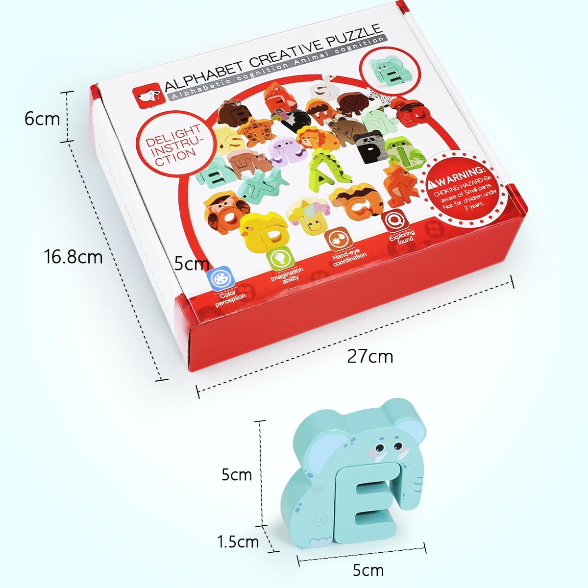 Kids Alphabet Cartoon Creative Wooden Puzzle Letters - 52 Pieces