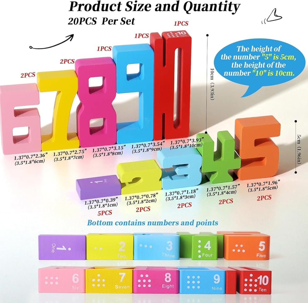Wooden Number Stacking Blocks For Early Math Learning