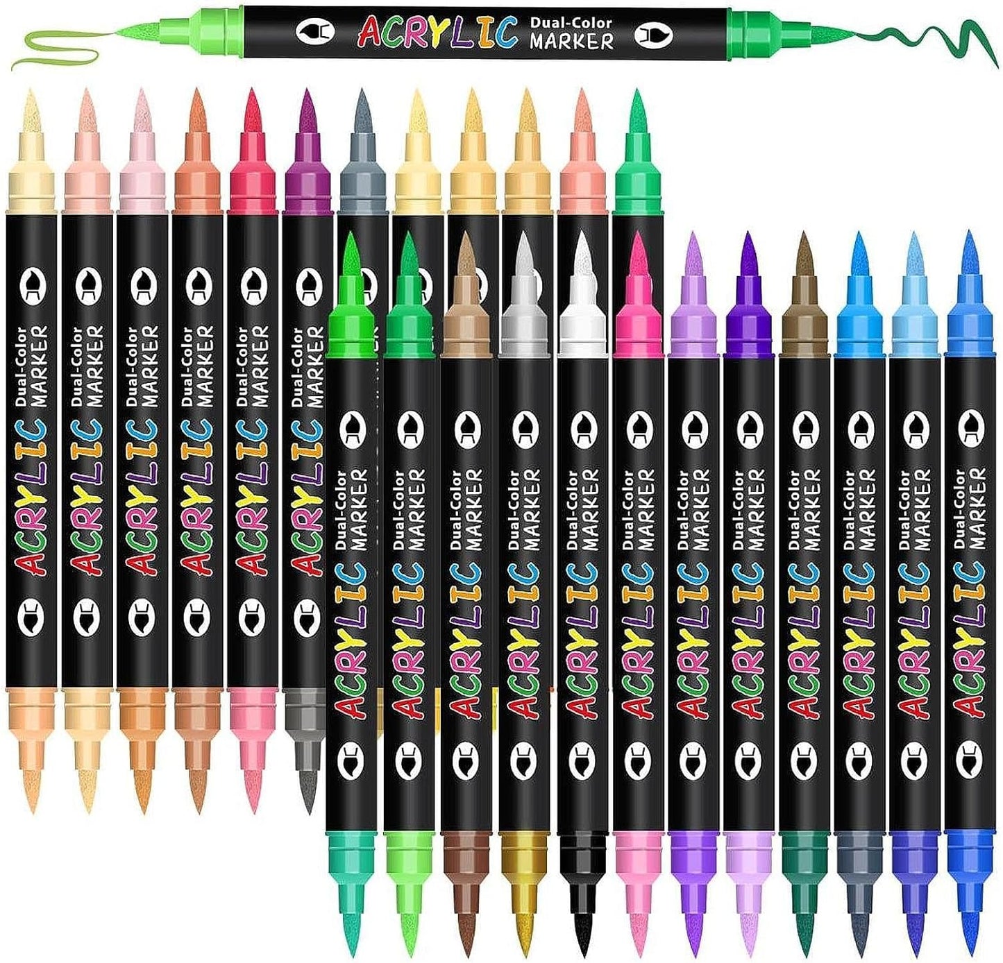 Double Ended Vibrant Acrylic Markers - 24 Pcs Set
