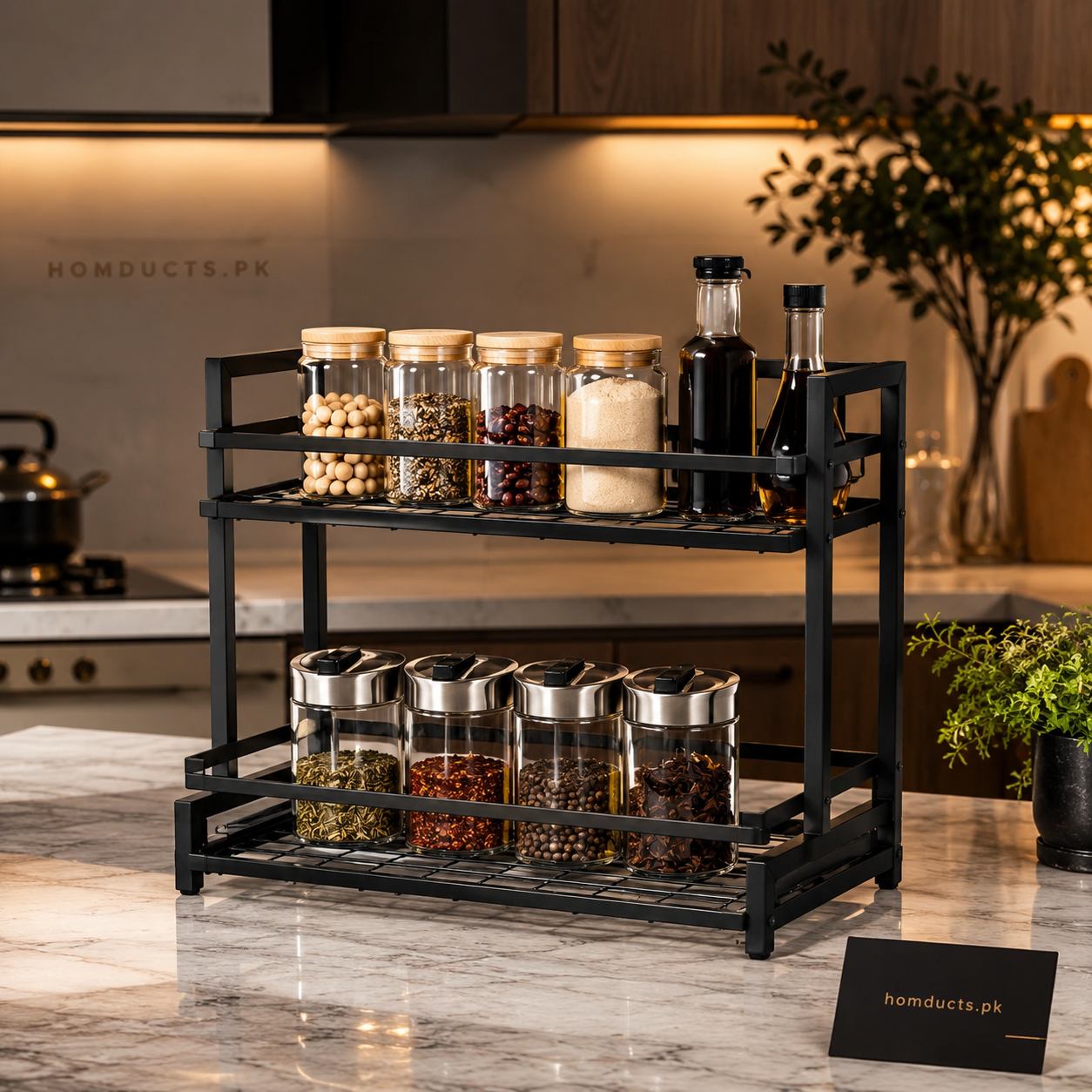 Premium 2-Tier Kitchen Counter Organizer Rack for Spices, Sauces & Pantry Storage