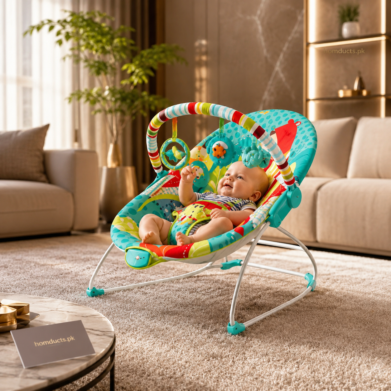 Luxury Baby Soothing Vibration Bouncer Chair with Interactive Hanging Toys & Comfortable Support Seat for Infants