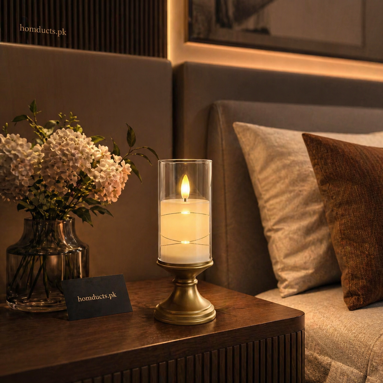 Luxury LED Candle Lamp with Glass Cover – Elegant Decorative Table Accent