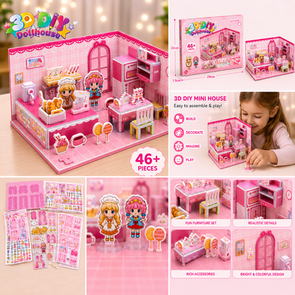 3D DIY Dollhouse Puzzle – Creative Mini House Building Set for Kids