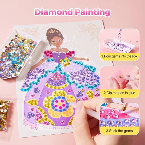 4-in-1 Princess Glam Makeup Kit with Gemstones, Foil & Stickers