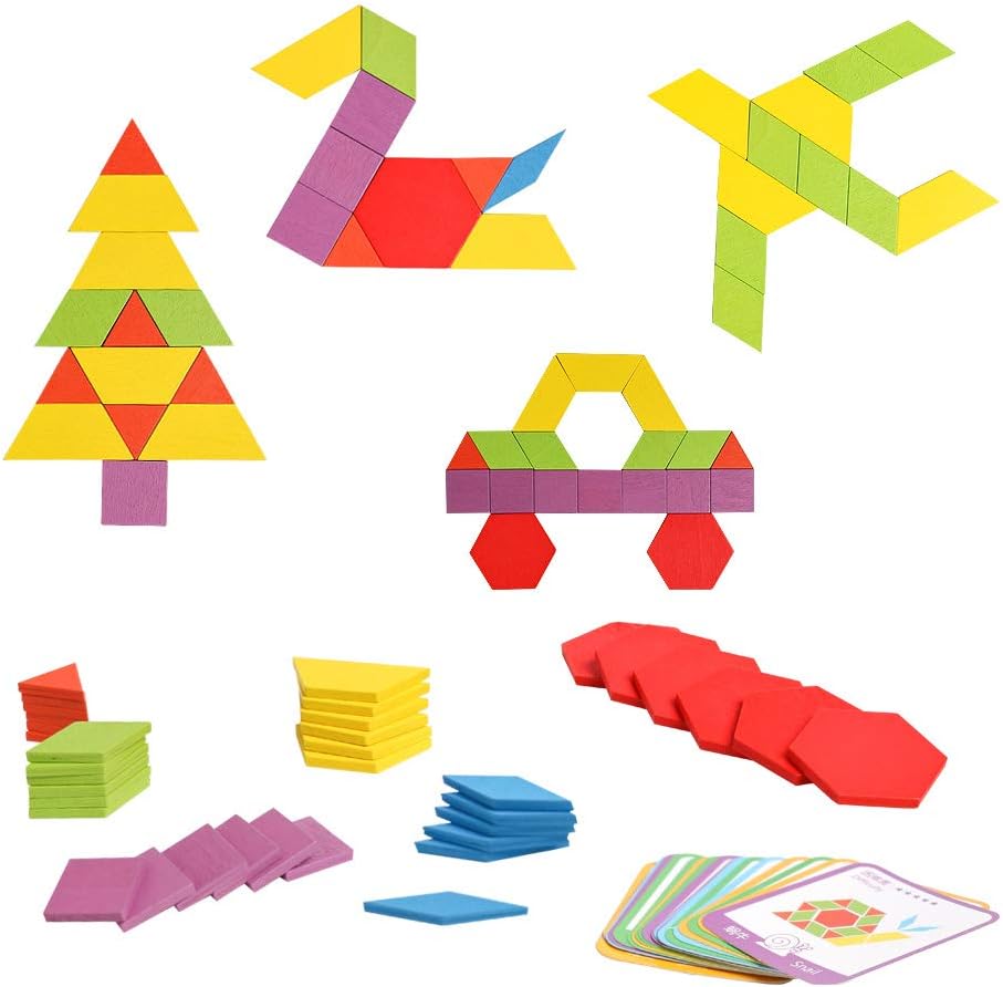 Montessori Wooden Geometric Shape Pattern Blocks Puzzle - 200 Pcs