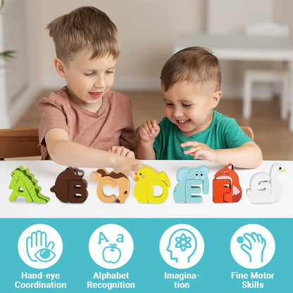 Kids Alphabet Cartoon Creative Wooden Puzzle Letters - 52 Pieces