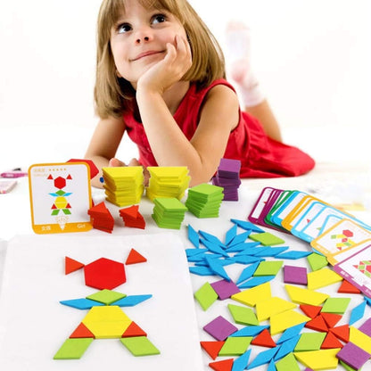 Montessori Wooden Geometric Shape Pattern Blocks Puzzle - 200 Pcs
