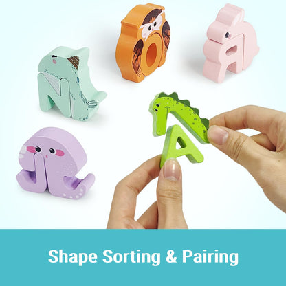 Kids Alphabet Cartoon Creative Wooden Puzzle Letters - 52 Pieces