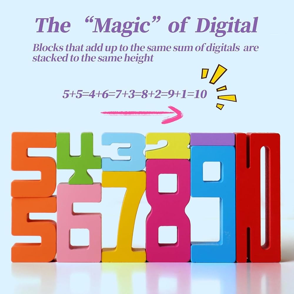 Wooden Number Stacking Blocks For Early Math Learning