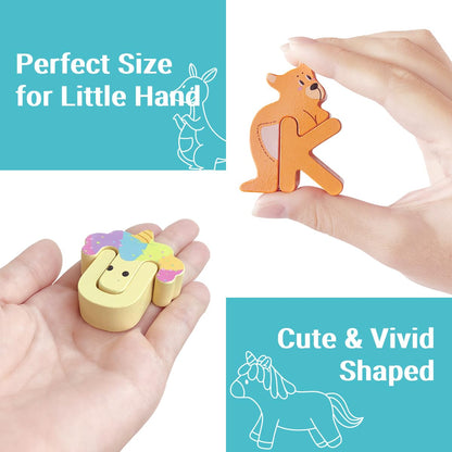 Kids Alphabet Cartoon Creative Wooden Puzzle Letters - 52 Pieces