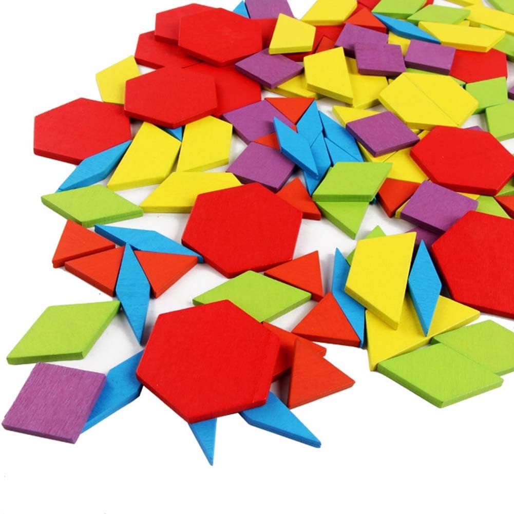 Montessori Wooden Geometric Shape Pattern Blocks Puzzle - 200 Pcs