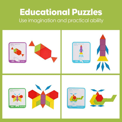 Montessori Wooden Geometric Shape Pattern Blocks Puzzle - 200 Pcs