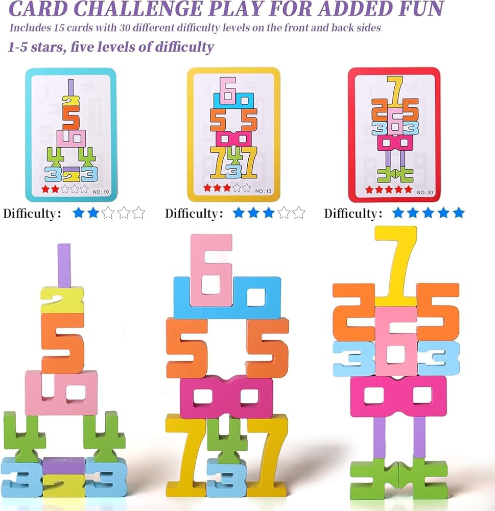Wooden Number Stacking Blocks For Early Math Learning