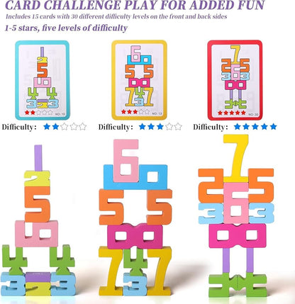 Wooden Number Stacking Blocks For Early Math Learning