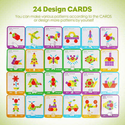Montessori Wooden Geometric Shape Pattern Blocks Puzzle - 200 Pcs