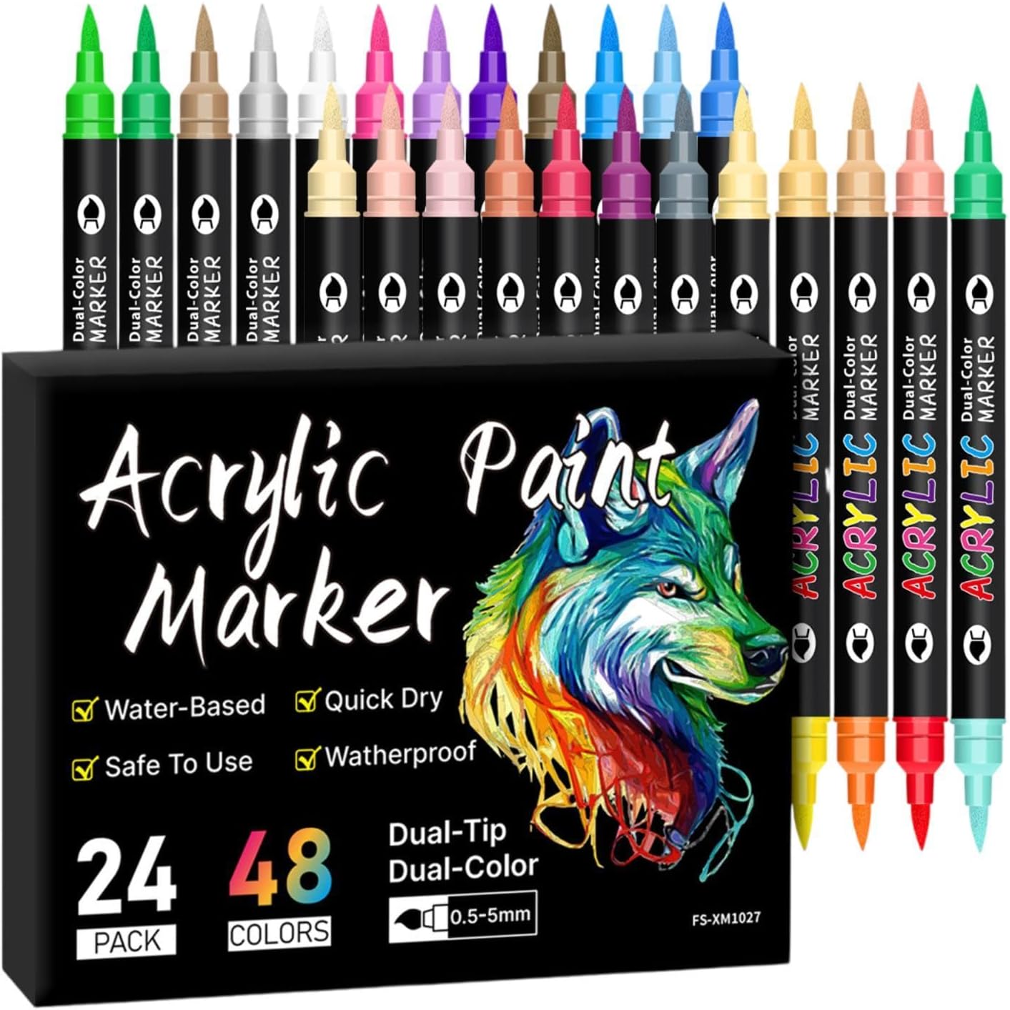 Double Ended Vibrant Acrylic Markers - 24 Pcs Set