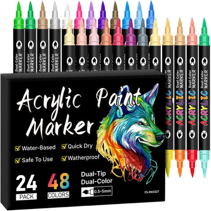 Double Ended Vibrant Acrylic Markers - 24 Pcs Set