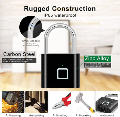 Rechargeable Keyless Fingerprint Padlock – Smart Biometric Lock