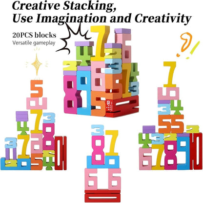 Wooden Number Stacking Blocks For Early Math Learning