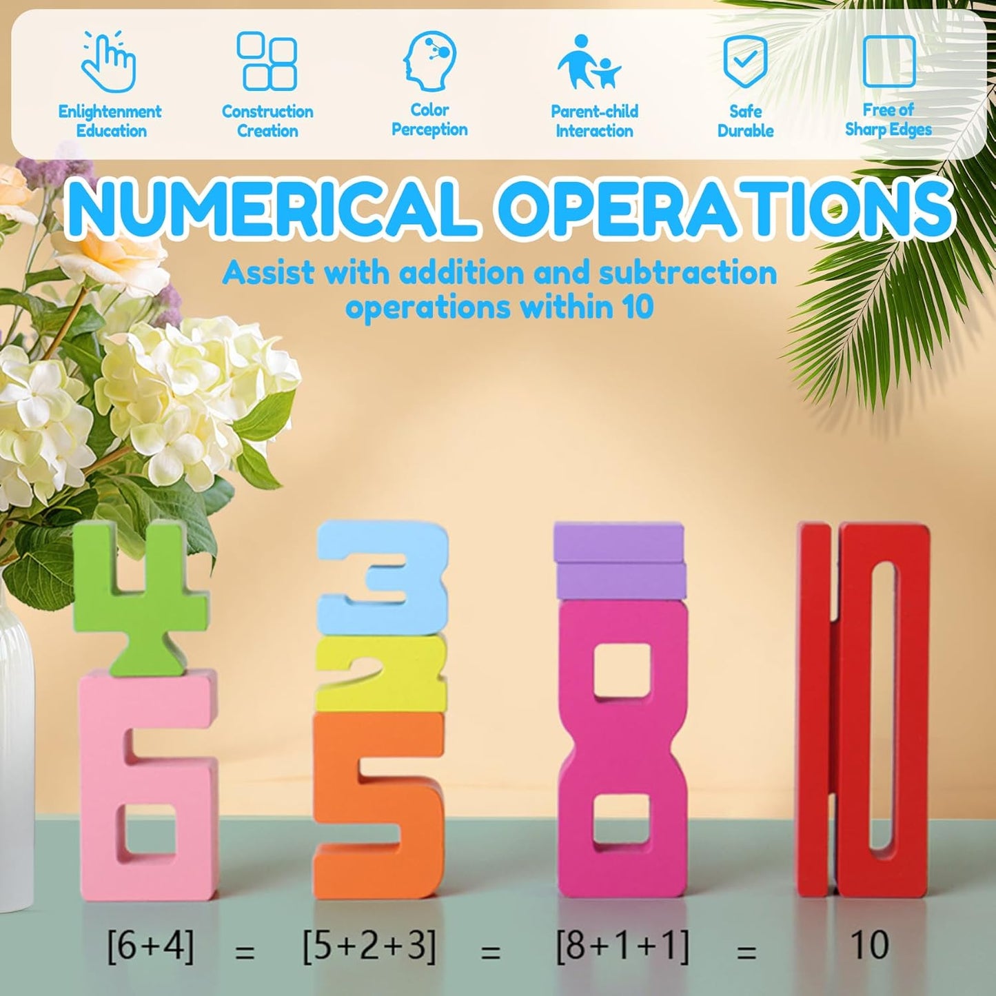 Wooden Number Stacking Blocks For Early Math Learning
