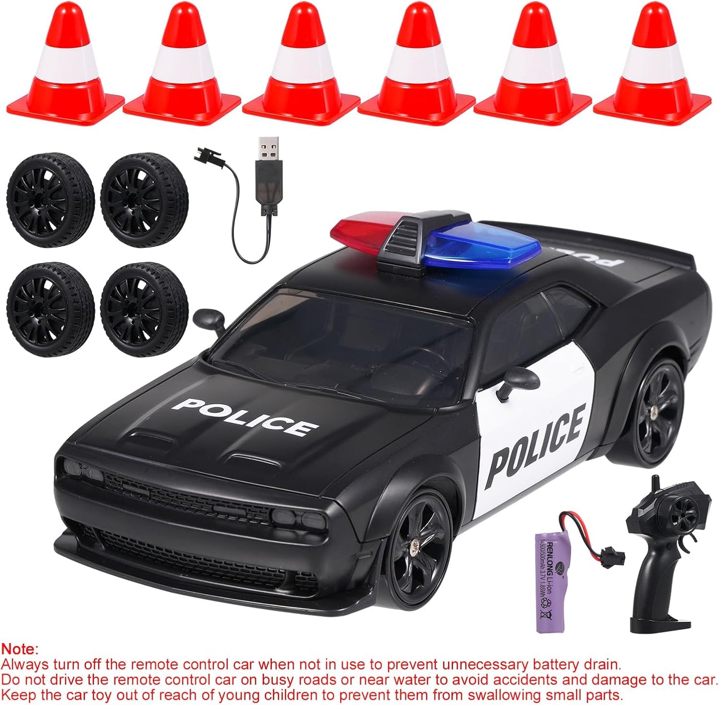 Rechargeable High Speed RC Drift Police Car with Lights