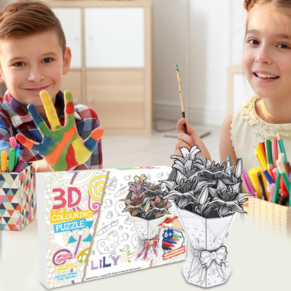 Self Assemble 3D Flower Colouring Puzzle Set With Markers