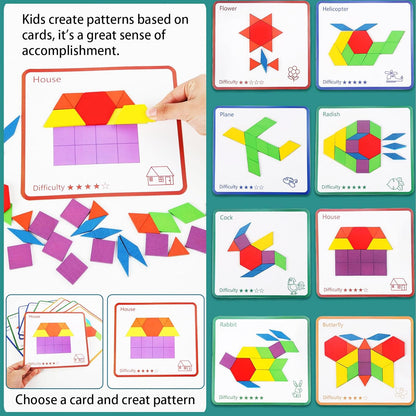 Montessori Wooden Geometric Shape Pattern Blocks Puzzle - 200 Pcs