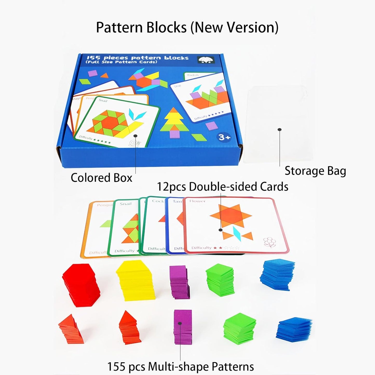 Montessori Wooden Geometric Shape Pattern Blocks Puzzle - 200 Pcs
