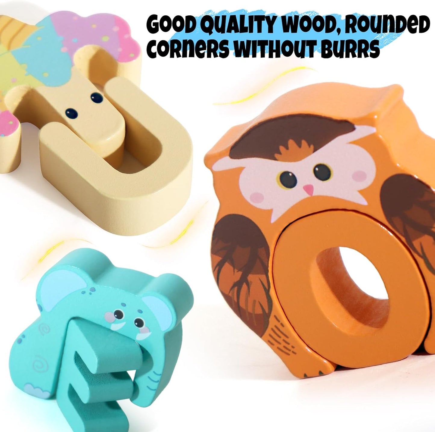 Kids Alphabet Cartoon Creative Wooden Puzzle Letters - 52 Pieces
