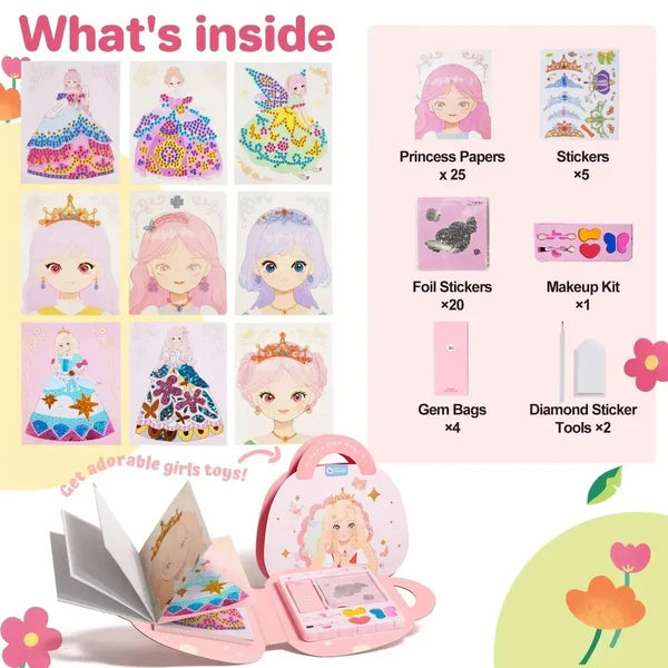 4-in-1 Princess Glam Makeup Kit with Gemstones, Foil & Stickers