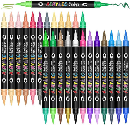Double Ended Vibrant Acrylic Markers - 24 Pcs Set