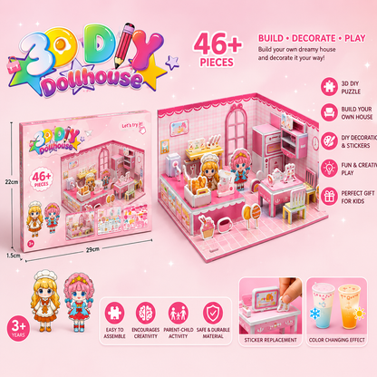 3D DIY Dollhouse Puzzle – Creative Mini House Building Set for Kids