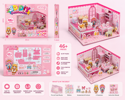 3D DIY Dollhouse Puzzle – Creative Mini House Building Set for Kids