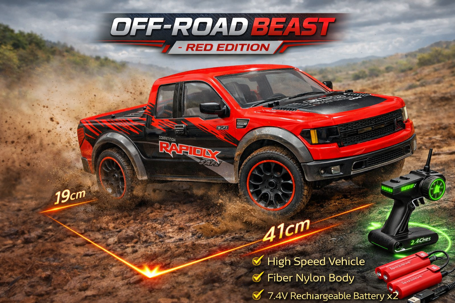 Big Size Premium High-Speed 4×4 RC Drift Car – 1:10 Scale, Rechargeable