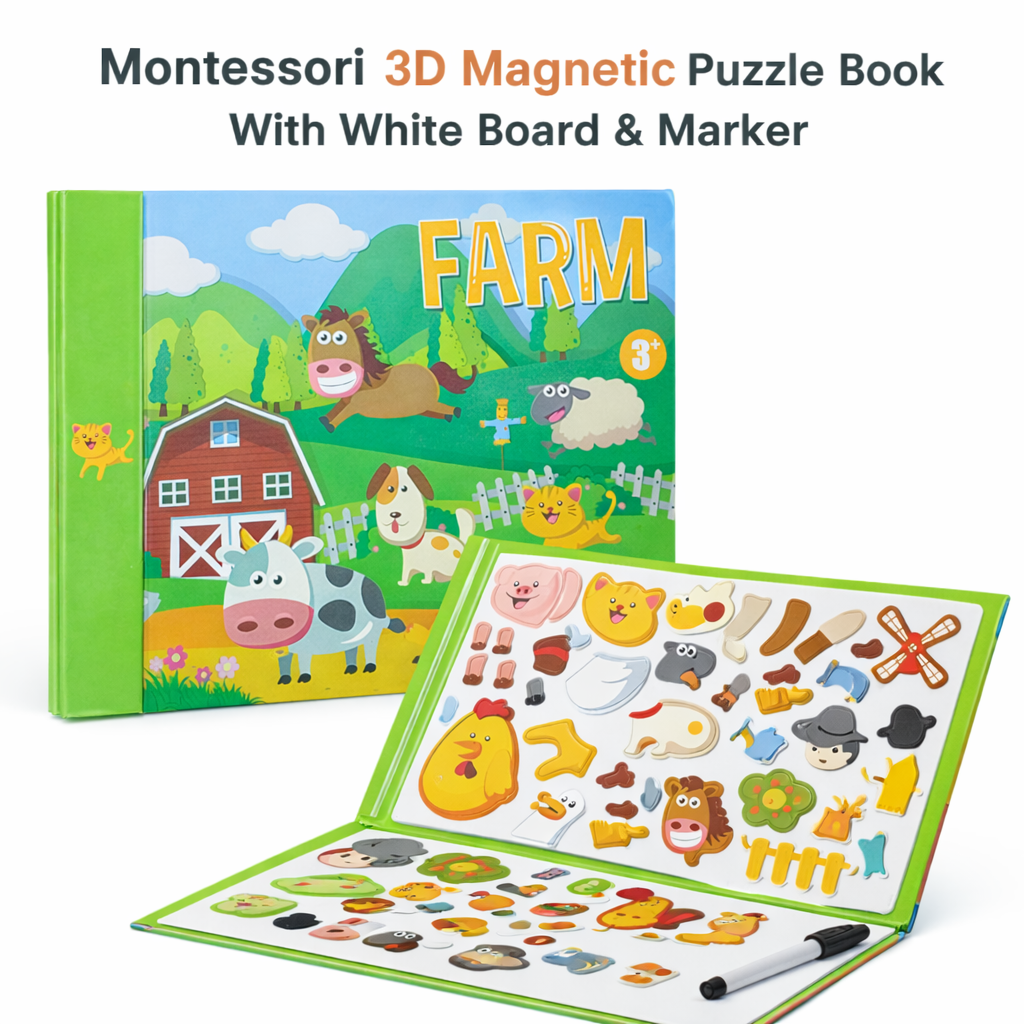 Montessori 3D Magnetic Puzzle Book With White Board & Marker