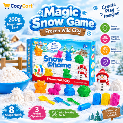 Magic Snow Sand Kit for Kids – Frozen Winter Playset with Shape Moulds & Creative Tools
