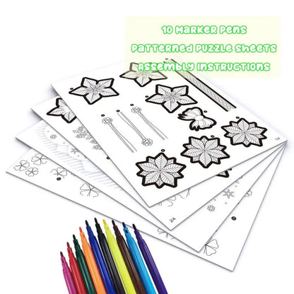 Self Assemble 3D Flower Colouring Puzzle Set With Markers