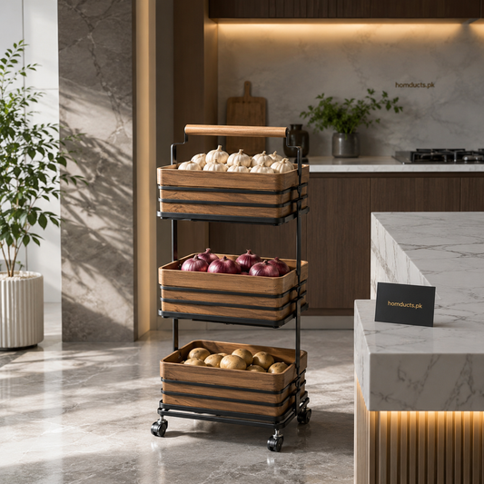 Premium 3 Tier Rolling Storage Basket Trolley Organizer for Kitchen, Bathroom, Laundry & Home Essentials Storage Rack with Wheels