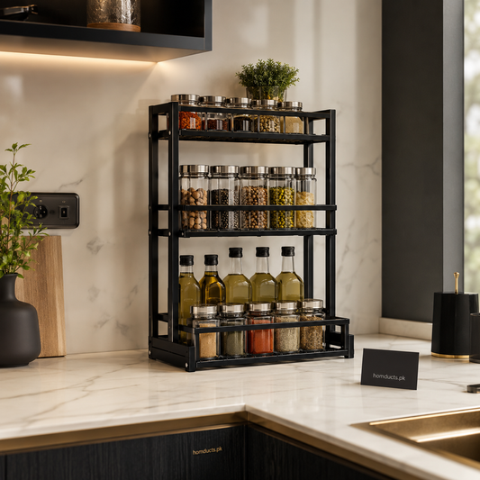 Premium 3-Tier Kitchen Storage & Spice Organizer Rack – Multi-Purpose Countertop Shelf for Kitchen Essentials & Bottles