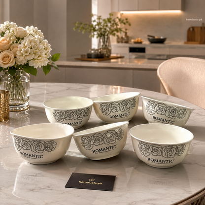 Luxury 6 Pcs Ceramic Romantic Rose Printed Serving Bowl Set with Premium Gift Packaging for Elegant Dining & Kitchen Decor