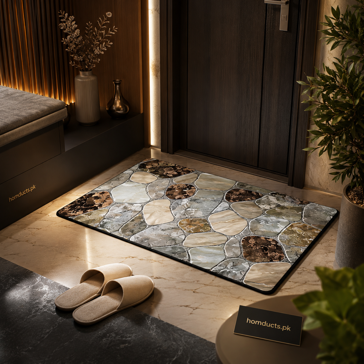 Luxury Stone Pattern Anti-Slip Entrance Floor Mat for Modern Home & Bathroom Decor