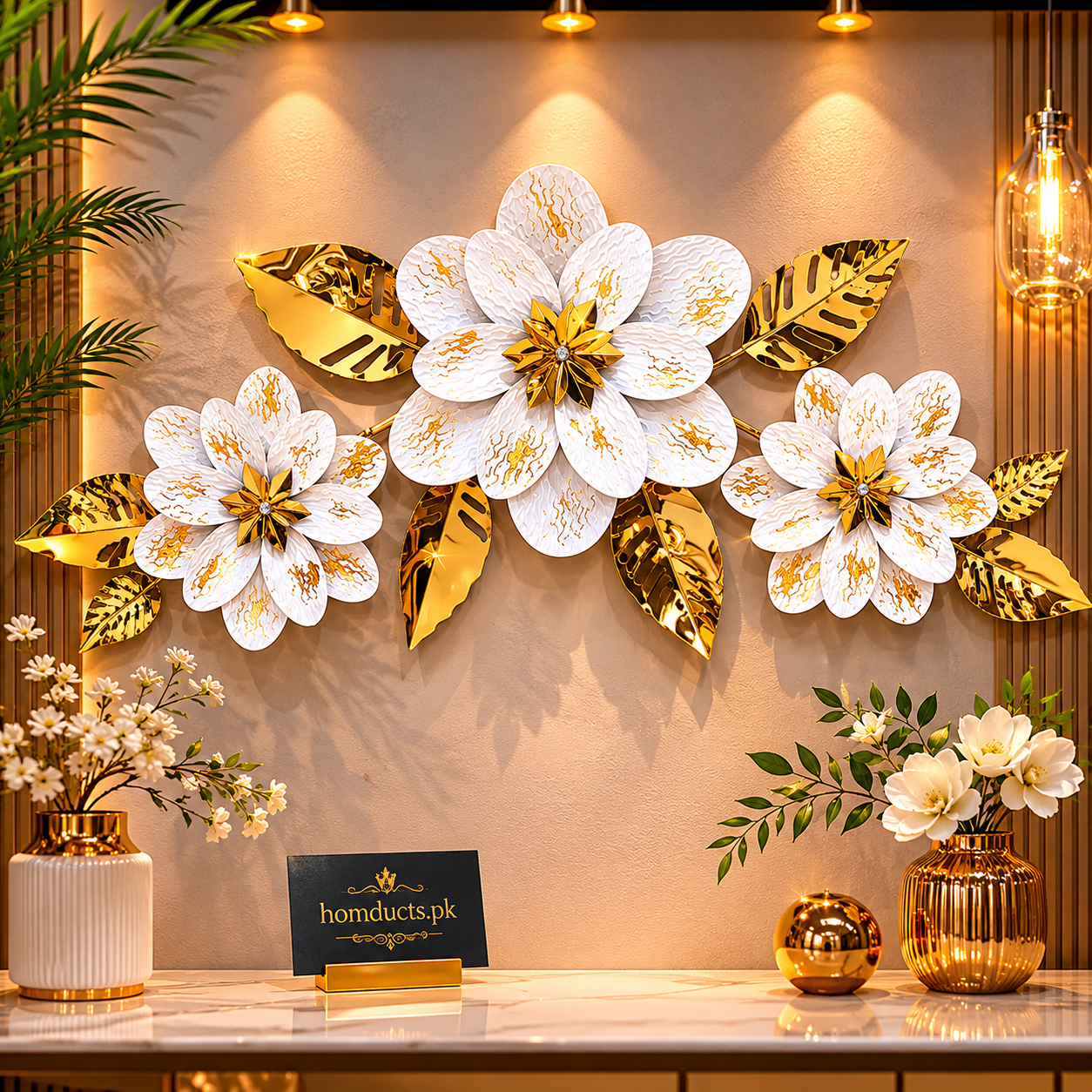 Luxury 3-Piece Golden Floral Metal Wall Art Decor for Living Room & Bedroom Elegant Modern Wall Hanging Set