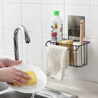 Wall Mounted Kitchen Sink Sponge Holder Basket – Rustproof Iron Soap & Scrubber Organizer Rack