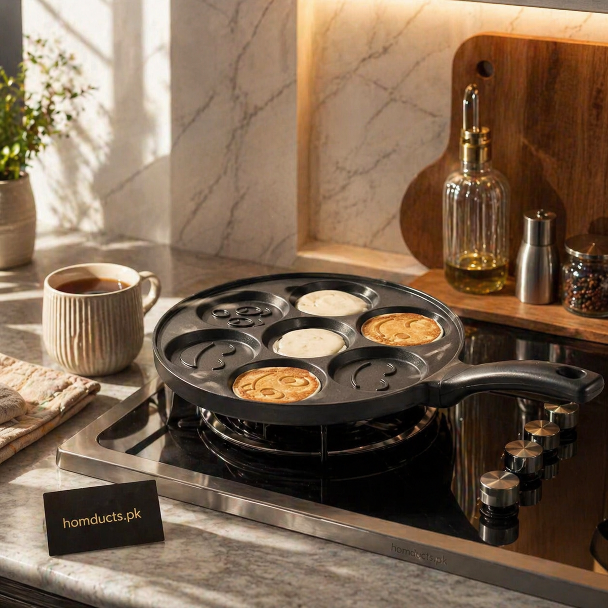 Multipurpose Non-Stick Smile Pancake Pan – 7 Slot Breakfast Maker for Eggs, Pancakes & More