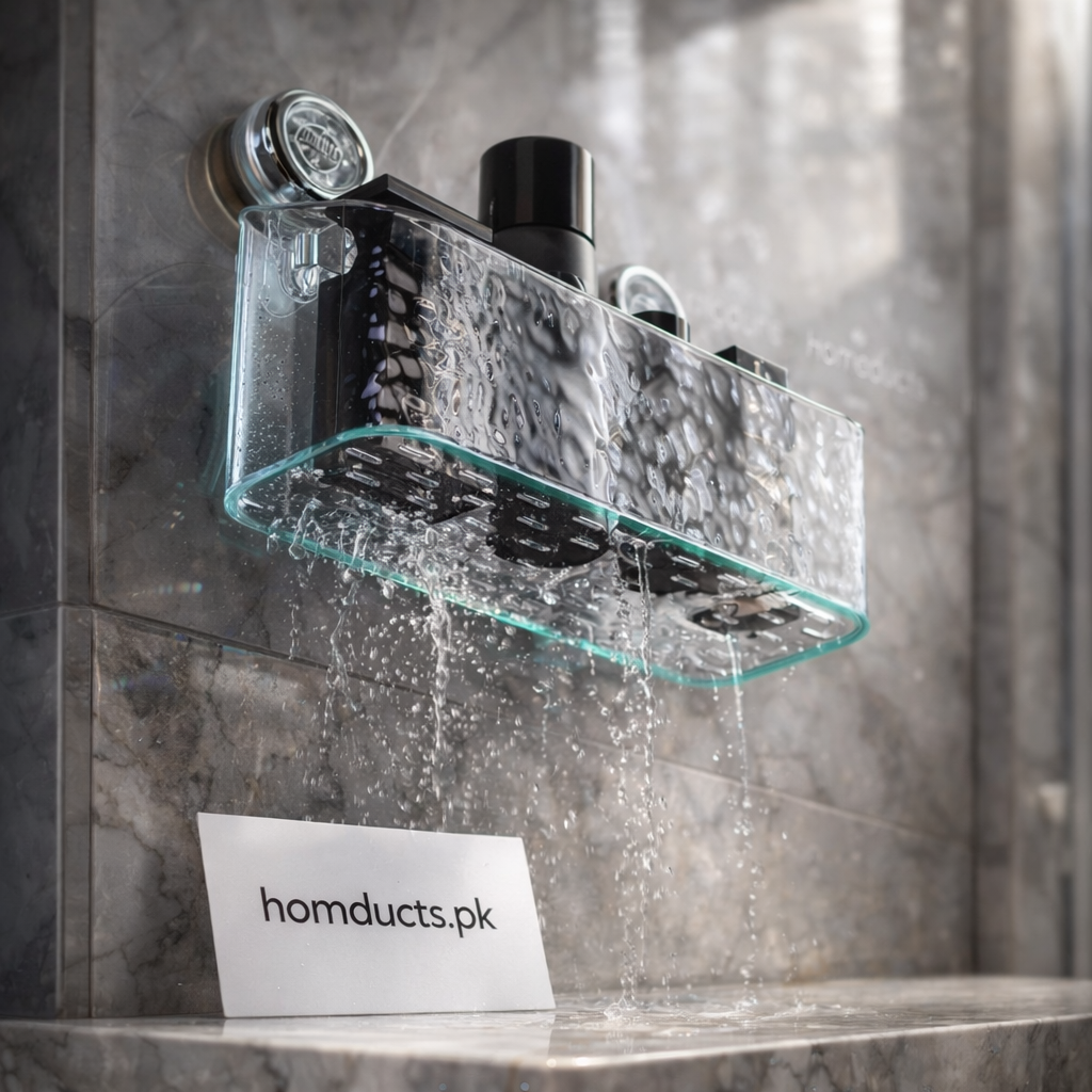 Premium Transparent Wall-Mounted Bathroom Organizer – Double Layer Suction Shelf