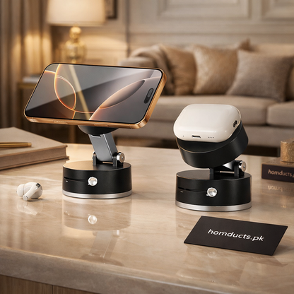 360° Magnetic Phone Holder with Auto-Tracking Rotation – Strong Magnetic Suction Mount for Desk & Tabletop Use