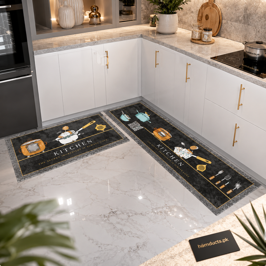 Premium Anti-Slip Absorbent Kitchen Floor Mat Set – Luxury Washable Kitchen Runner Mats for Modern Homes (2 Piece Set)