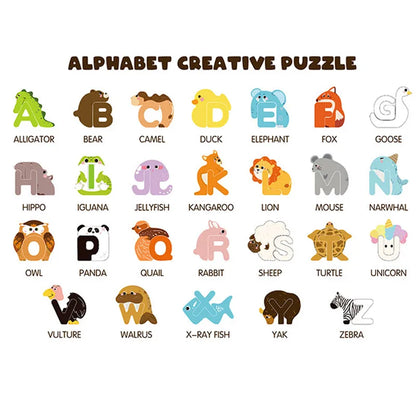 Kids Alphabet Cartoon Creative Wooden Puzzle Letters - 52 Pieces