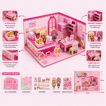 3D DIY Dollhouse Puzzle – Creative Mini House Building Set for Kids